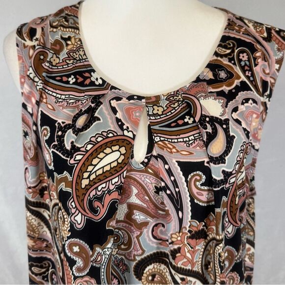 Kasper multicolored paisley print pleated keyhole top size petite medium - Picture 2 of 6